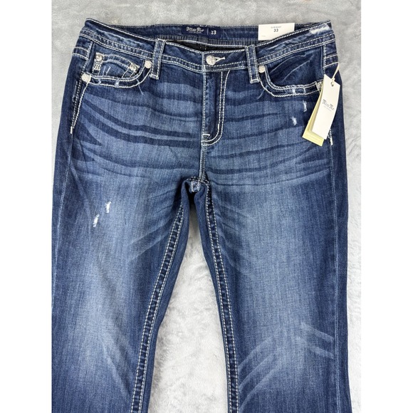 Miss Me women's Bootcut Jeans Dark
Blue Stitch Mid Rise  Size 33 wide leg - Picture 5 of 13